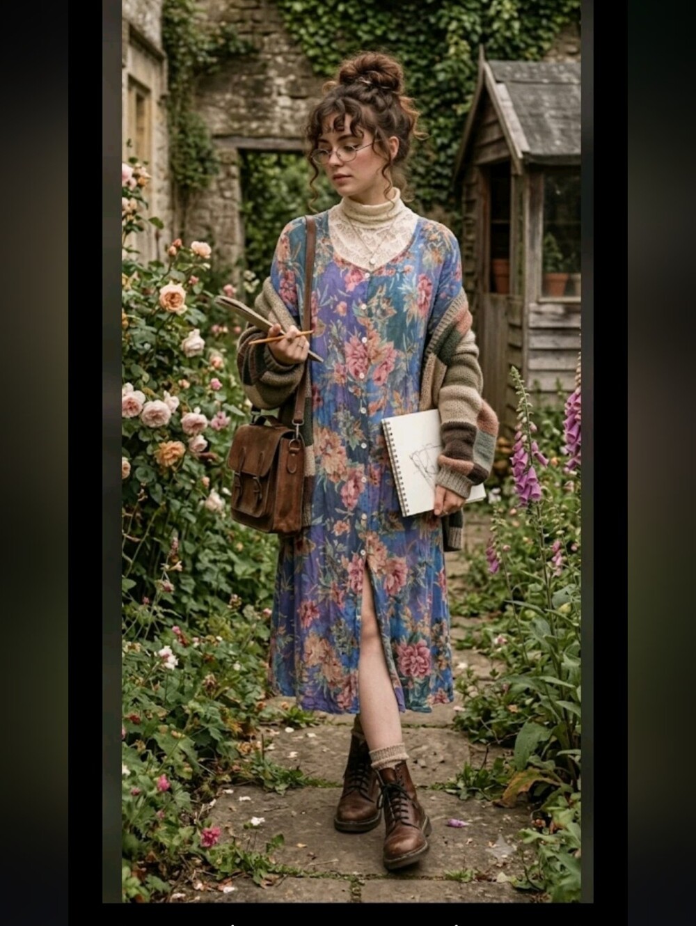 La Cera Vintage Button Rear Tie Midi Dress M 90s Y2K Cottagecore Artsy #drs8.10